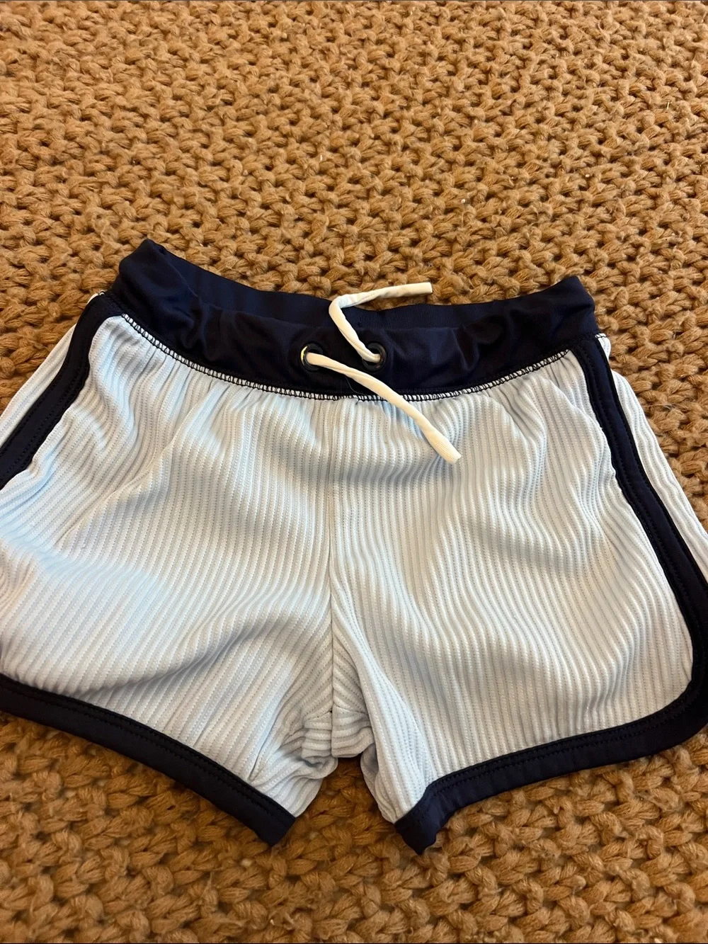 Light Blue Ribbed swim  Shorts with Navy Trim